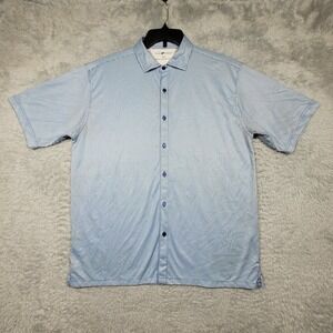 Horn Legend Button Up Shirt Mens Large Blue Geometric Bamboo Charcoal Luxury